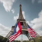 Eiffel Tower with flags